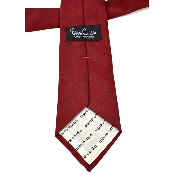 PIERRE CARDIN Neck Tie Mens Dark Red Solid Striped Simple Adult P Logo - Picture 5 of 9